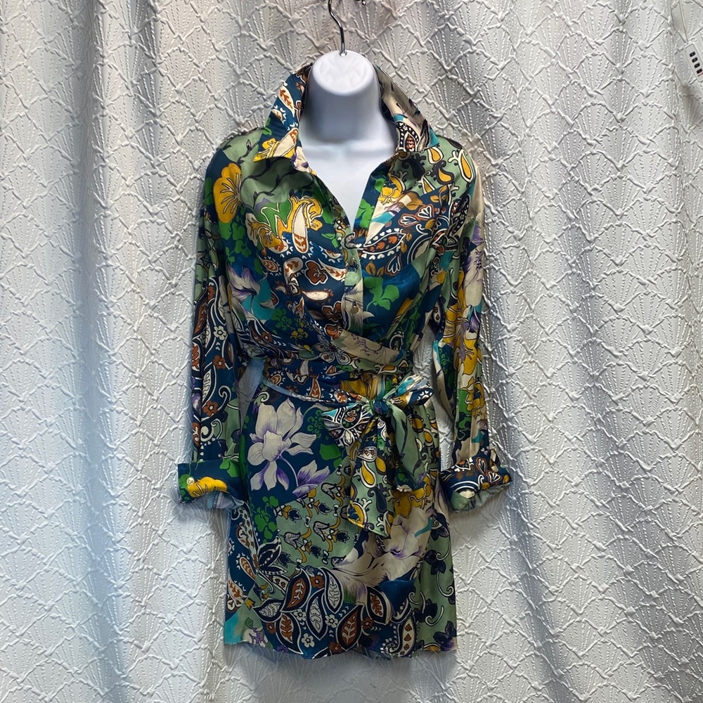Zara size‎ small Multicolor Floral Paisley Long Sleeve Dress flowy v neck
